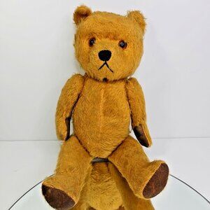 Golden Mohair Teddy Bear Jointed No Tags Vintage Or Antique Glass Eyes